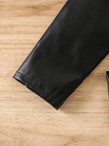 Toddler Girls Solid Rib-knit Pullover & PU Trousers & Scarf - Multicolor - View 6