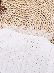 SHEIN 女嬰蕾絲邊喇叭袖前紐扣網眼刺繡上衣 - 白色 - 查看 4