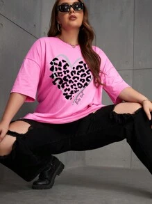 INAWLY T-shirt ample à manches tombantes avec imprimé léopard et slogan, t-shirt femme à imprimé guépard pour l'été - Rose bonbon - Voir 5
