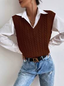 SHEIN LUNE 麻花編織毛衣背心不帶襯衫