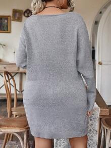 SHEIN LUNE Hơn tay cánh Đầm Áo len Không có thắt lưng - Xám - Xem 2
