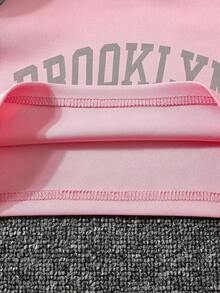 SHEIN 女小童字母圖案插肩袖T恤和運動褲 - 粉色 - 查看 6