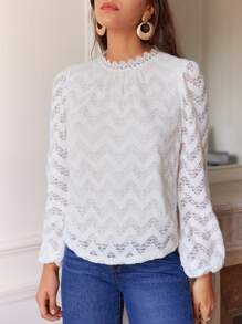 SHEIN Frenchy Guipure Lace Trim Lantern Sleeve Blouse