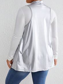 SHEIN LUNE Plus Waterfall Collar Open Front Vest Coat - Silver - View 2