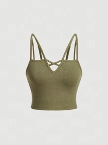 SHEIN MOD Criss Cross Cami Top - xanh quân đội - Xem 1