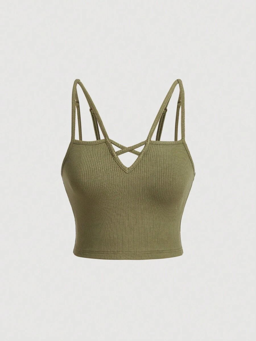 SHEIN MOD Criss Cross Cami Top - xanh quân đội - Xem 1