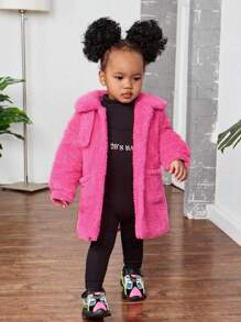 SHEIN 女嬰雙口袋搖粒絨外套 - 玫紅色 - 查看 4