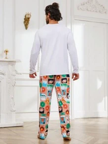 Hombres Conjunto de pijama con estampado de letra - Multicolor - Ver 2