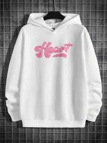 GENTILAND 宽松版型大码男式字母图案落肩连帽衫 - 白色 - 查看 5