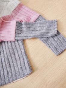 SHEIN Leap Crew 年轻女孩时尚街头针织圆领撞色长袖上衣 - 彩色 - 查看 3