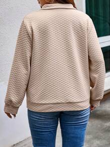 Calvaya Talla grande Sudadera con estampado de cuadros de cuello polo - Albaricoque - Ver 2