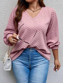 Calvaya 大碼素色V領T恤 - 粉色 - 查看 3