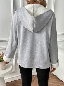 Chiquease Lót Teddy Dây kéo Áo trùm đầu - Xám - Xem 2