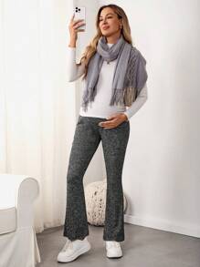 SHEIN 孕婦雜色針織喇叭褲帶手機袋 - 深灰色 - 查看 6