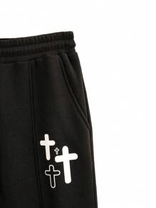 Manfinity EMRG Men Cross Print Drawstring Waist Sweatpants Long Flare Going Out Goth Friends, Back To School