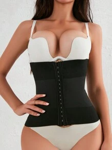 Elastic Plain Black Waist Trainer For Women Slight Stretch Romantic Vintage Style Underbust Corset Shapewear - Black - View 3