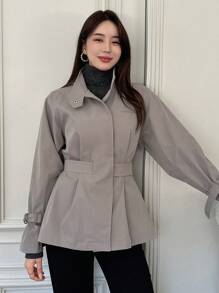 DAZY Chất rắn Thả vai Thắt lưng Áo khoác Trench - xanh quân đội - Xem 1