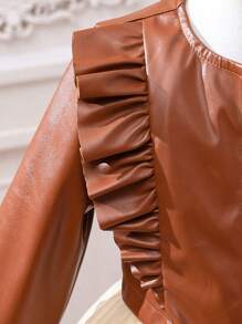 Glamorique Kids Young Girl Ruffle Trim Jacket & Mesh Overlay Dress - Multicolor - View 5