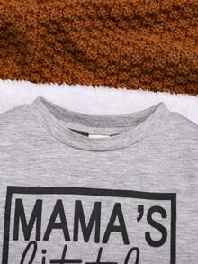 SHEIN Baby Boy Casual Round Neck Long Sleeve Grey Letter Print T-Shirt - Light Grey - View 4