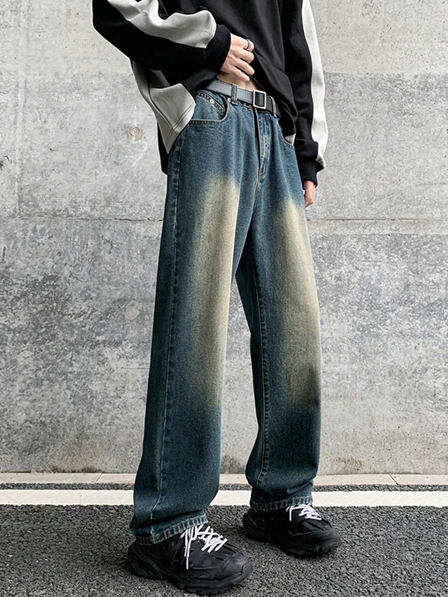男士斜口袋直筒牛仔褲不附腰帶 - 綠色 - 查看 1