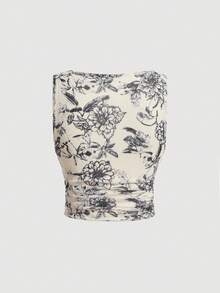SHEIN MOD Floral Print Wrap Ruched Tank Top - Multicolor - View 2