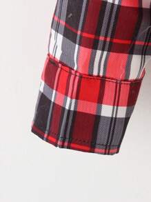 男大童格紋印花拼接領翻蓋口袋高低下擺襯衫無毛衣 - 彩色 - 查看 4