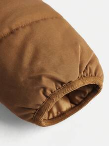 SHEIN Young Boy Cartoon Embroidery 3D Ear Design Hooded Padded Coat - Brown - View 6