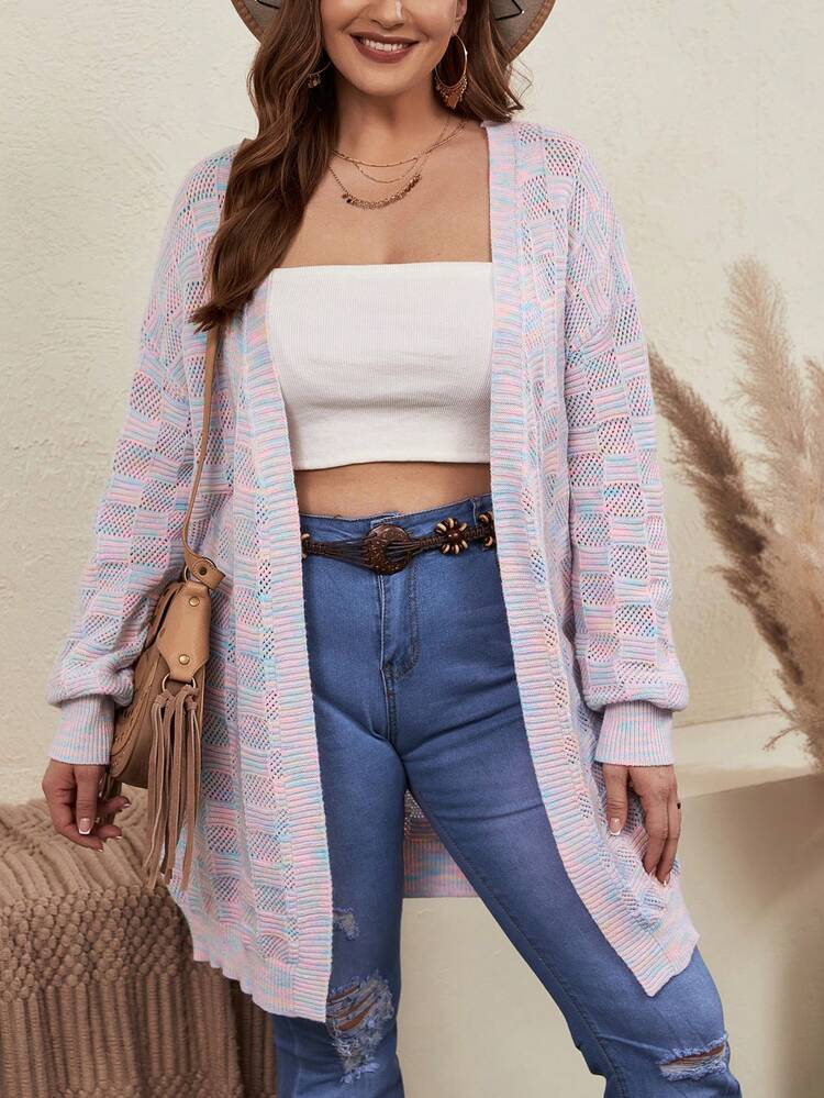 Plus Size Space Dye Drop Shoulder Cardigan
