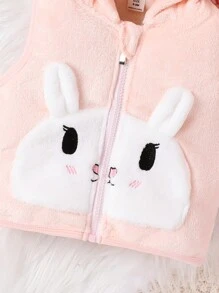 女孩嬰兒卡通刺繡3D耳朵設計連帽夾克背心 - 粉色 - 查看 5