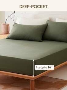 Bộ 3/4 bộ ga trải giường và vỏ gối có túi cực sâu 14 inch, ga trải giường phẳng * 1 ga trải giường vừa vặn * 1 vỏ gối * 1/2, ga trải giường polyester làm mát cho người ngủ nóng, chất lượng khách sạn sang trọng, chống co rút, có thể giặt bằng máy, dùng được cho mọi mùa - Màu xanh Ô liu - Xem 4