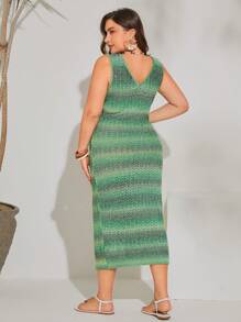 SHEIN VCAY Plus Size Women's Striped Sweater Dress - Multicolor - View 2