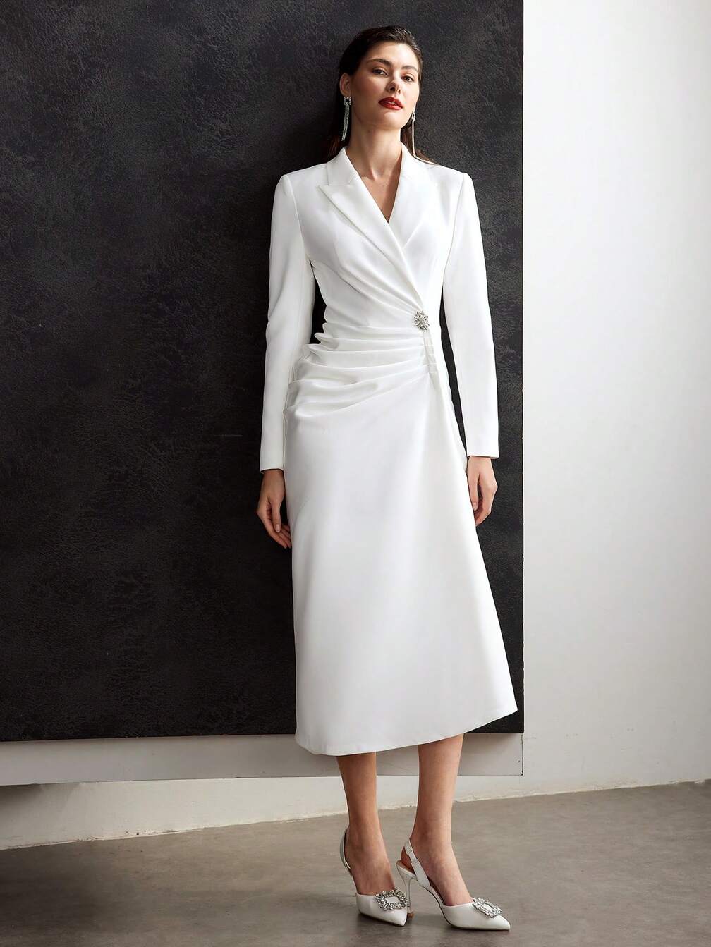 elegant tailored blazer midi dress Elegant Tailored Blazer Midi Dress  Loveiss