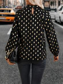 SHEIN LUNE Gold Dot Print Raglan Sleeve Blouse - Black - View 2