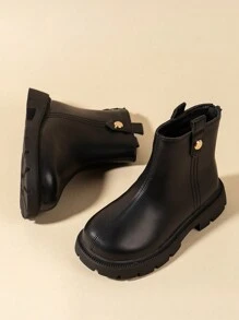 女童穿梭秋冬時尚短筒pu革靴 - 黑色 - 查看 2