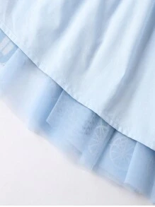 SHEIN Tween Girl Snowflake Print Mesh Overlay Dress - Blue - View 6