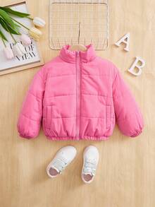 SHEIN 年轻女孩拉链保暖衬垫外套 - 粉色 - 查看 5