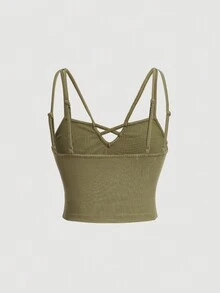 SHEIN MOD Criss Cross Cami Top - xanh quân đội - Xem 2