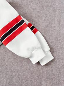 SHEIN EZwear Áo khoác trễ vai có họa tiết Plus Letter Graphic Colorblock - trắng - Xem 4