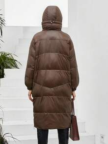 ZIAI Zip Up Hooded Down Coat - Camel - View 2