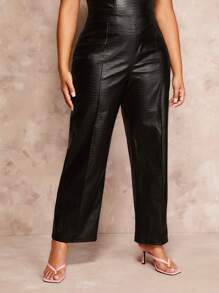 SHEIN BAE Plus Crocodile Embossed PU Leather Pants - Black - View 6