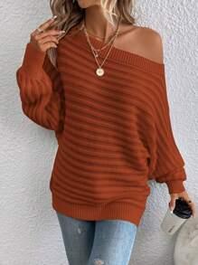 EMERY ROSE Boat Neck Batwing Sleeve Sweater In Fall/Winter - Rust Brown - View 5