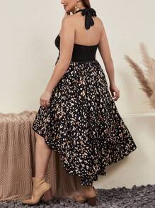 SHEIN VCAY Plus Allover Print Ruffle Hem Halter Dress Without Belt - Multicolor - View 2