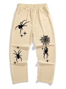 Manfinity Roghcode Loose Fit Men's Spider Printed Casual Sweatpants, Spider Sweatpants, Graphic Tees Men Baggy - Apricot - View 2