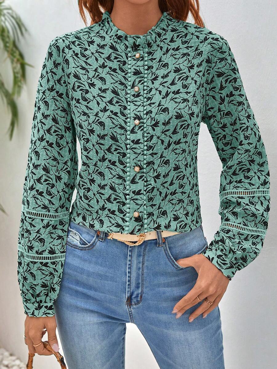 SHEIN Frenchy 滿版印花前紐扣襯衫