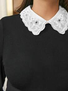 SHEIN Frenchy Plus Contrast Collar Black T Shirt