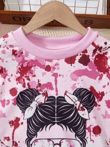 SHEIN Tween Girls Figure Graphic Tie Dye Sweatshirt - Hot Pink - View 8