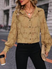 SHEIN LUNE Jacquard Button Front Shirt - Khaki - View 4