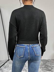 SHEIN Essnce Sudadera de cuello alto de hombros caídos con nudo delantero - Negro - Ver 5