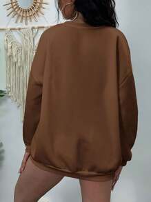 SHEIN EZwear Plus Slogan Graphic Drop Shoulder Sweatshirt - Coffee Brown - View 2