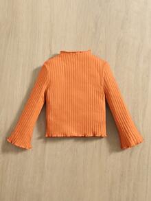 SHEIN Baby Girl Lettuce Trim Trumpet Sleeve Ribbed Knit Tee - Orange - View 2